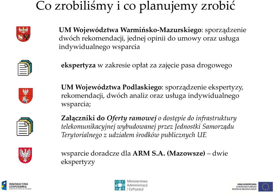 rekomendacji, dwóch analiz oraz usługa indywidualnego wsparcia; Załączniki do Oferty ramowej o dostępie do infrastruktury