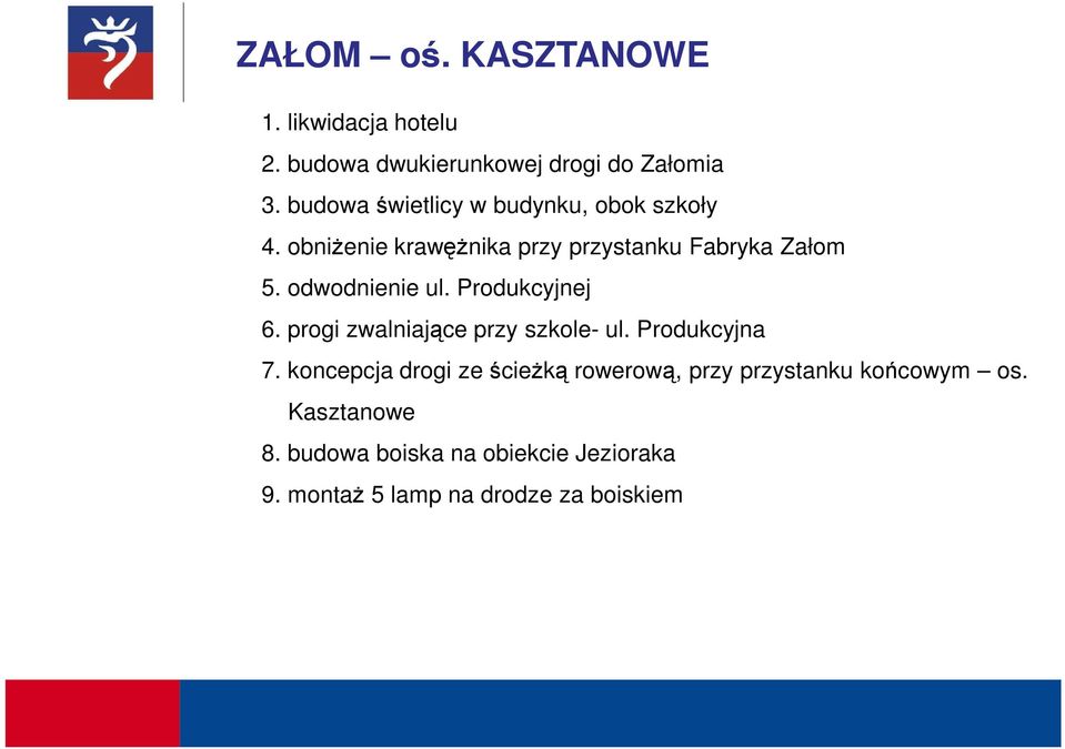 odwodnienie ul. Produkcyjnej 6. progi zwalniające przy szkole- ul. Produkcyjna 7.