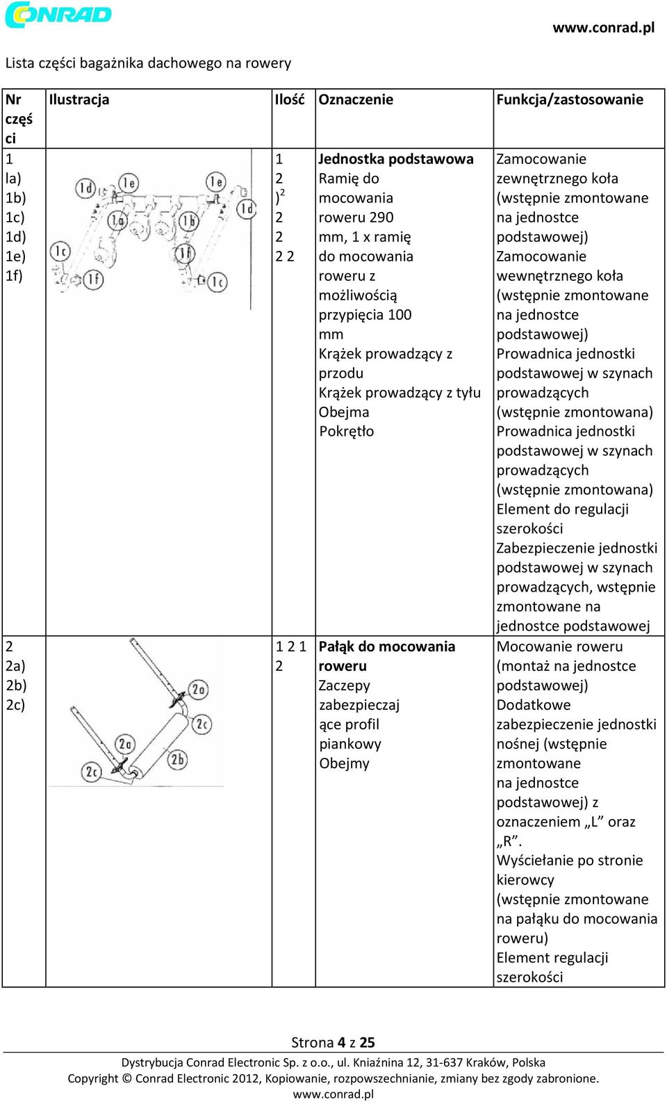 zabezpieczaj ące profil piankowy Obejmy Zamocowanie zewnętrznego koła (wstępnie zmontowane na jednostce podstawowej) Zamocowanie wewnętrznego koła (wstępnie zmontowane na jednostce podstawowej)