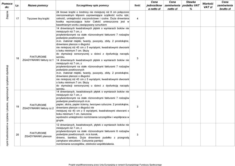 2 FAKTUROWE ZGADYWANKI plansze 2 linowe krążki o średnicy nie mniejszej niż 8 cm połączone nierozerwalnym klipsem usprawniające szybkość ruchu ręki, celność, umiejętności zręcznościowe i rzutne.