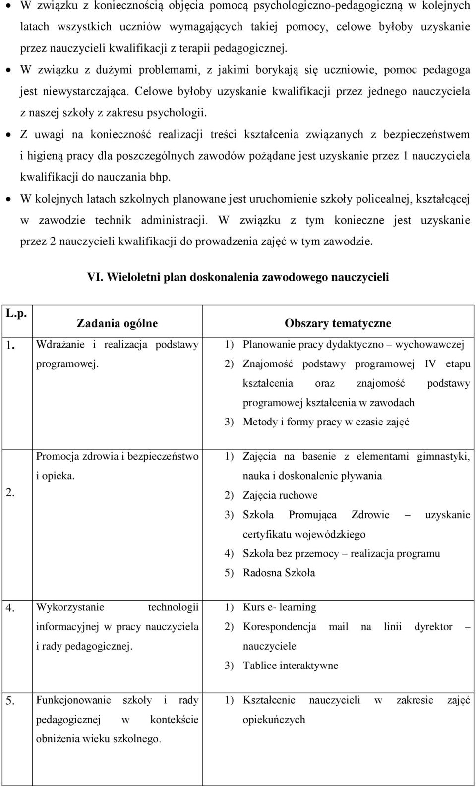 Celowe byłoby uzyskanie kwalifikacji przez jednego nauczyciela z naszej szkoły z zakresu psychologii.