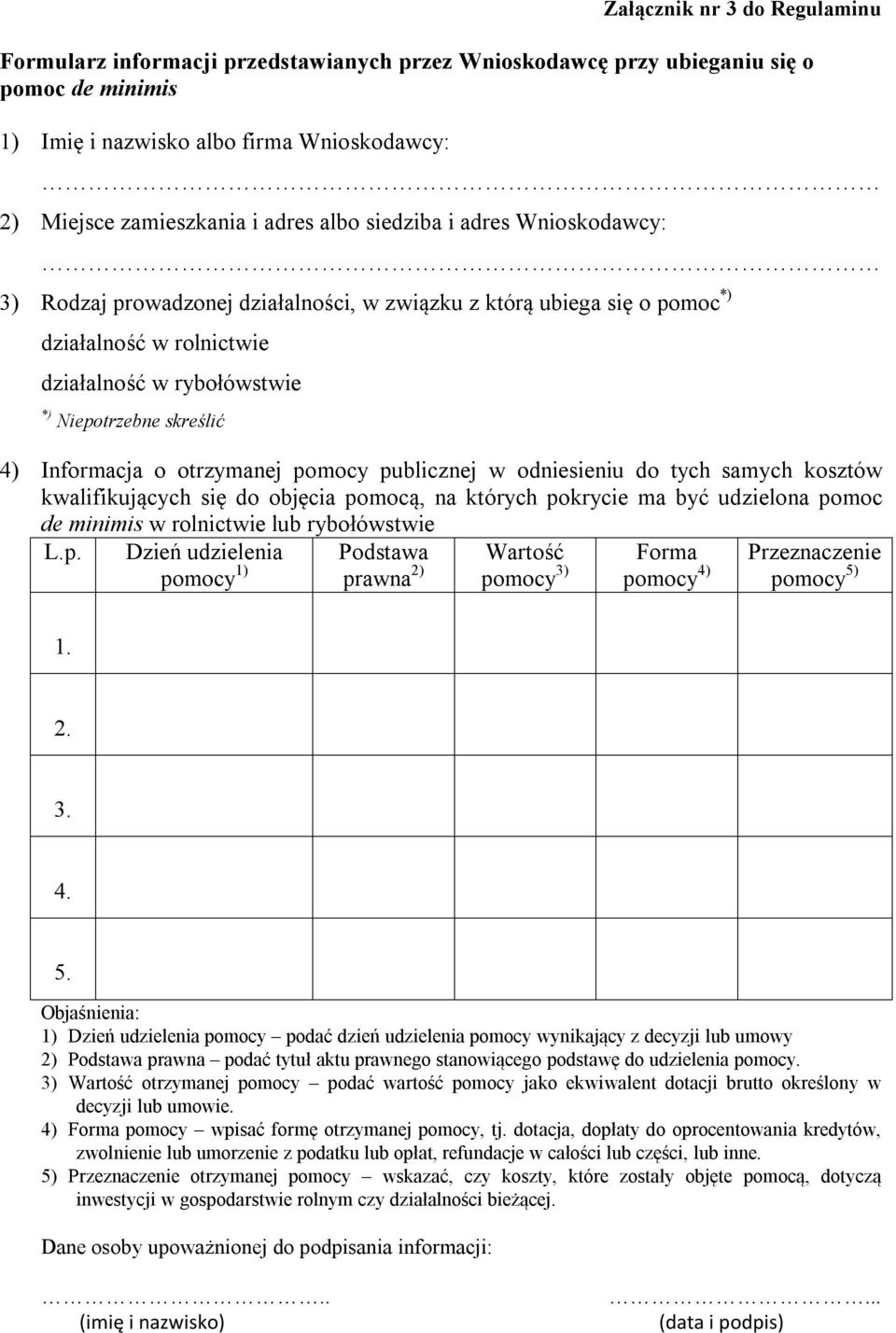 Informacja o otrzymanej pomocy publicznej w odniesieniu do tych samych kosztów kwalifikujących się do objęcia pomocą, na których pokrycie ma być udzielona pomoc de minimis w rolnictwie lub