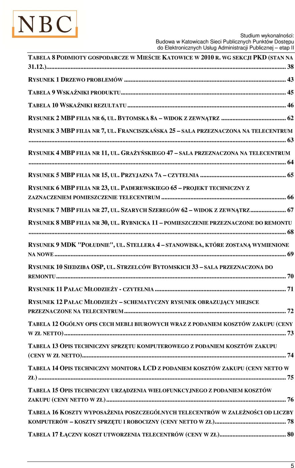 GRAŻYŃSKIEGO 47 SALA PRZEZNACZONA NA TELECENTRUM... 64 RYSUNEK 5 MBP FILIA NR 15, UL. PRZYJAZNA 7A CZYTELNIA... 65 RYSUNEK 6 MBP FILIA NR 23, UL.