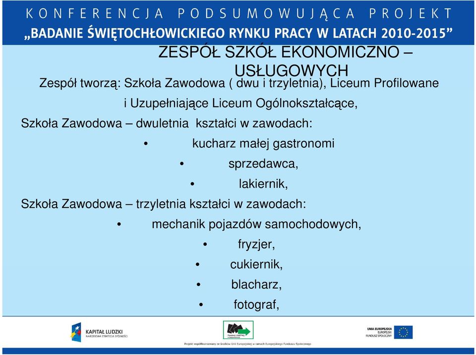 kształci w zawodach: kucharz małej gastronomi sprzedawca, lakiernik, Szkoła Zawodowa