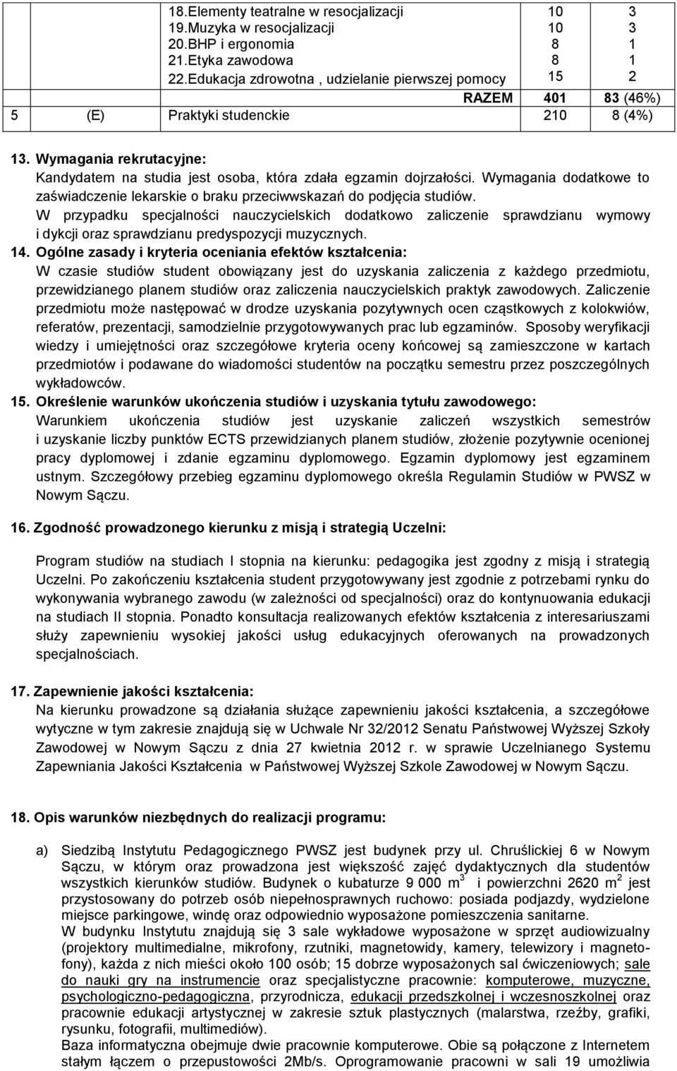 W przypadku nauczycielskich dodatkowo zaliczenie sprawdzianu wymowy i dykcji oraz sprawdzianu predyspozycji muzycznych.