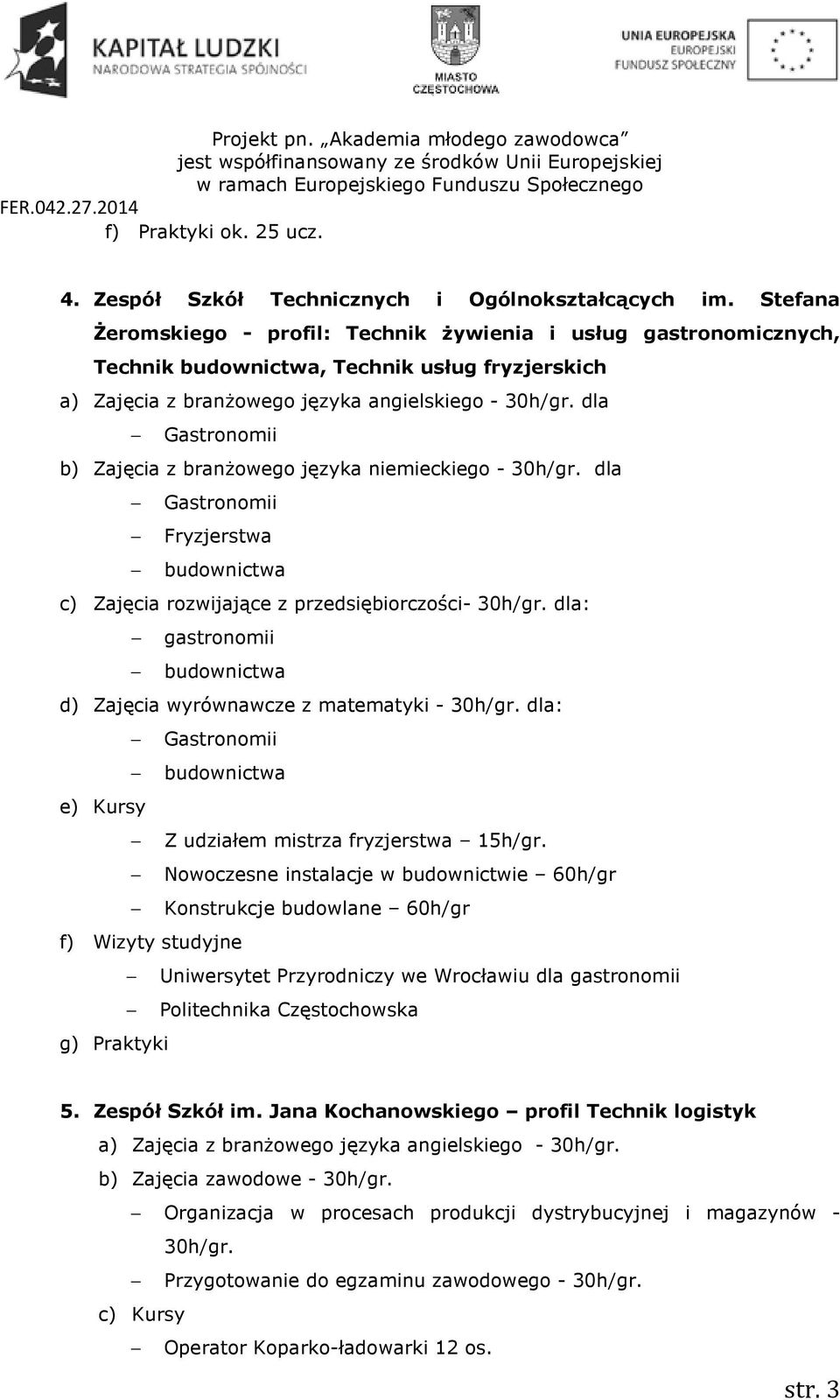 dla Gastronomii Fryzjerstwa budownictwa c) Zajęcia rozwijające z przedsiębiorczości- 30h/gr. dla: gastronomii budownictwa d) Zajęcia wyrównawcze z matematyki - 30h/gr.