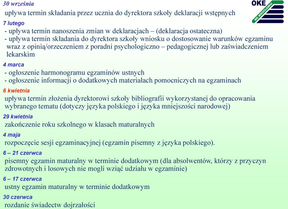 ustnych - ogłoszenie informacji o dodatkowych materiałach pomocniczych na egzaminach 6 kwietnia upływa termin złożenia dyrektorowi szkoły bibliografii wykorzystanej do opracowania wybranego tematu