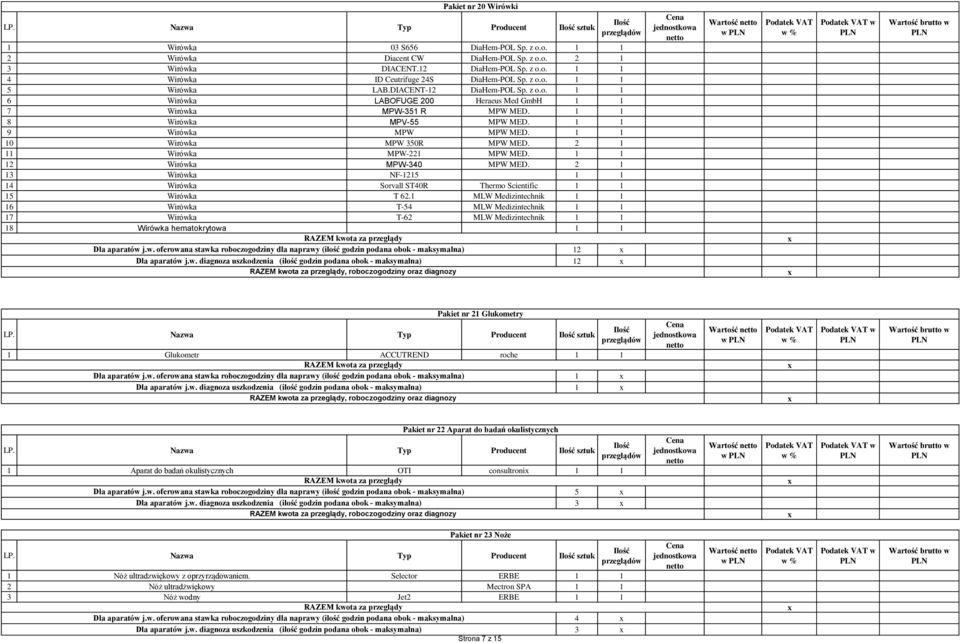 2 1 11 Wirówka MPW-221 MPW MED. 12 Wirówka MPW-340 MPW MED. 2 1 13 Wirówka NF-1215 14 Wirówka Sorvall ST40R Thermo Scientific 15 Wirówka T 62.