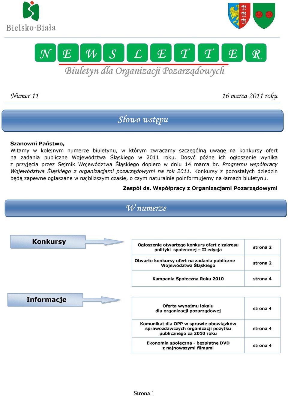 Programu współpracy Województwa Śląskiego z organizacjami pozarządowymi na rok 2011.