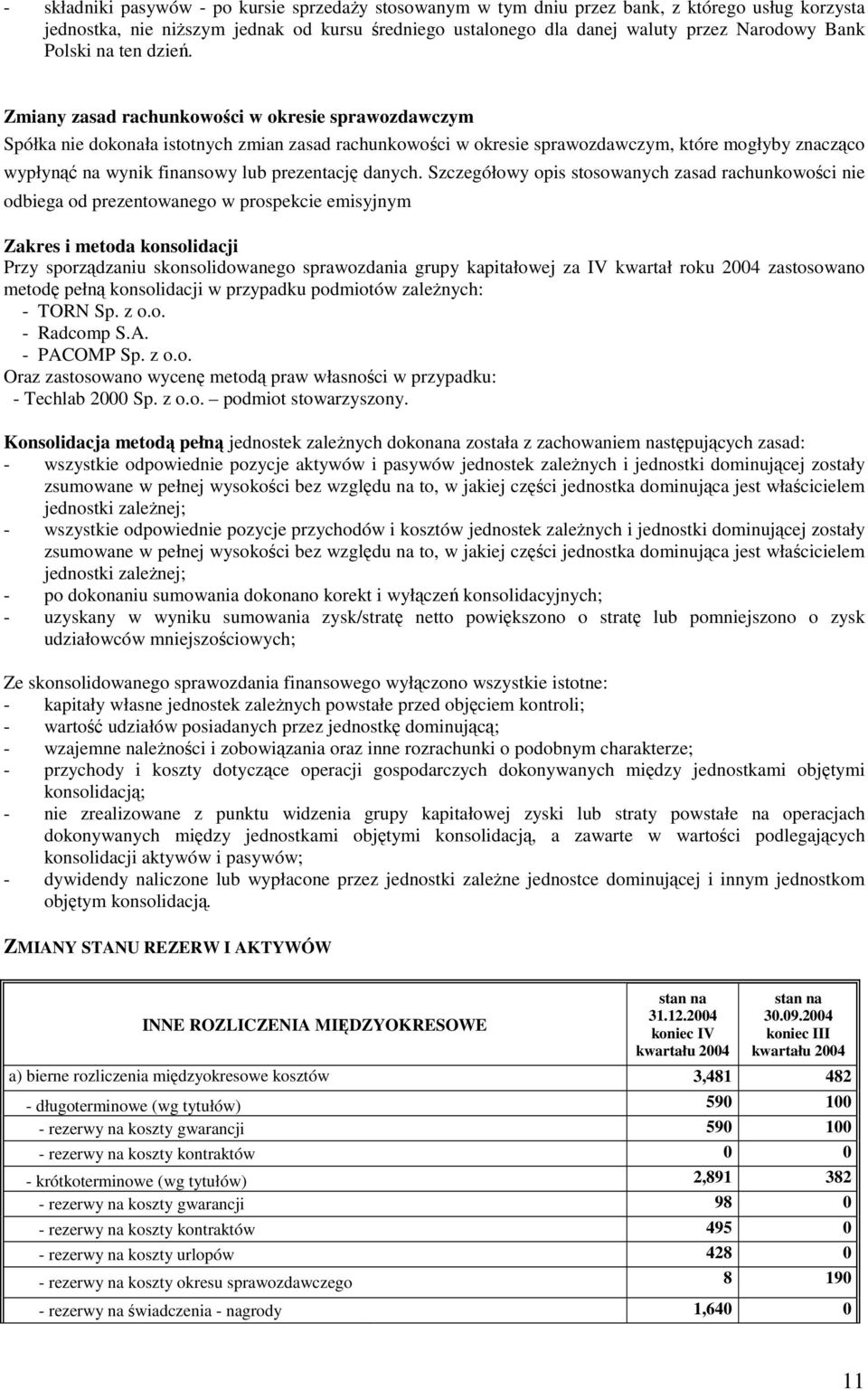 Zmiany zasad rachunkowoci w okresie sprawozdawczym Spółka nie dokonała istotnych zmian zasad rachunkowoci w okresie sprawozdawczym, które mogłyby znaczco wypłyn na wynik finansowy lub prezentacj