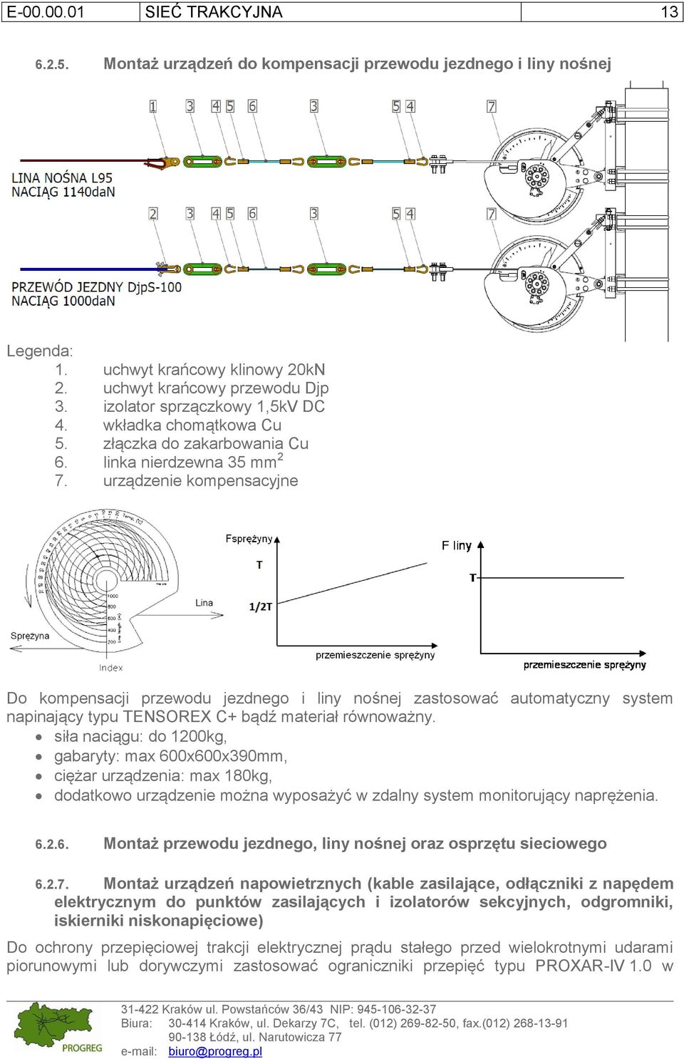 urządzenie kompensacyjne Do kompensacji przewodu jezdnego i liny nośnej zastosować automatyczny system napinający typu TENSOREX C+ bądź materiał równoważny.