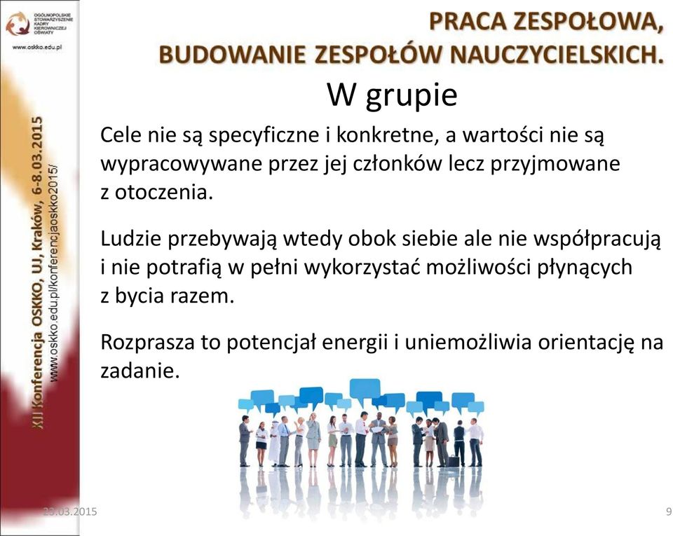 Ludzie przebywają wtedy obok siebie ale nie współpracują i nie potrafią w pełni