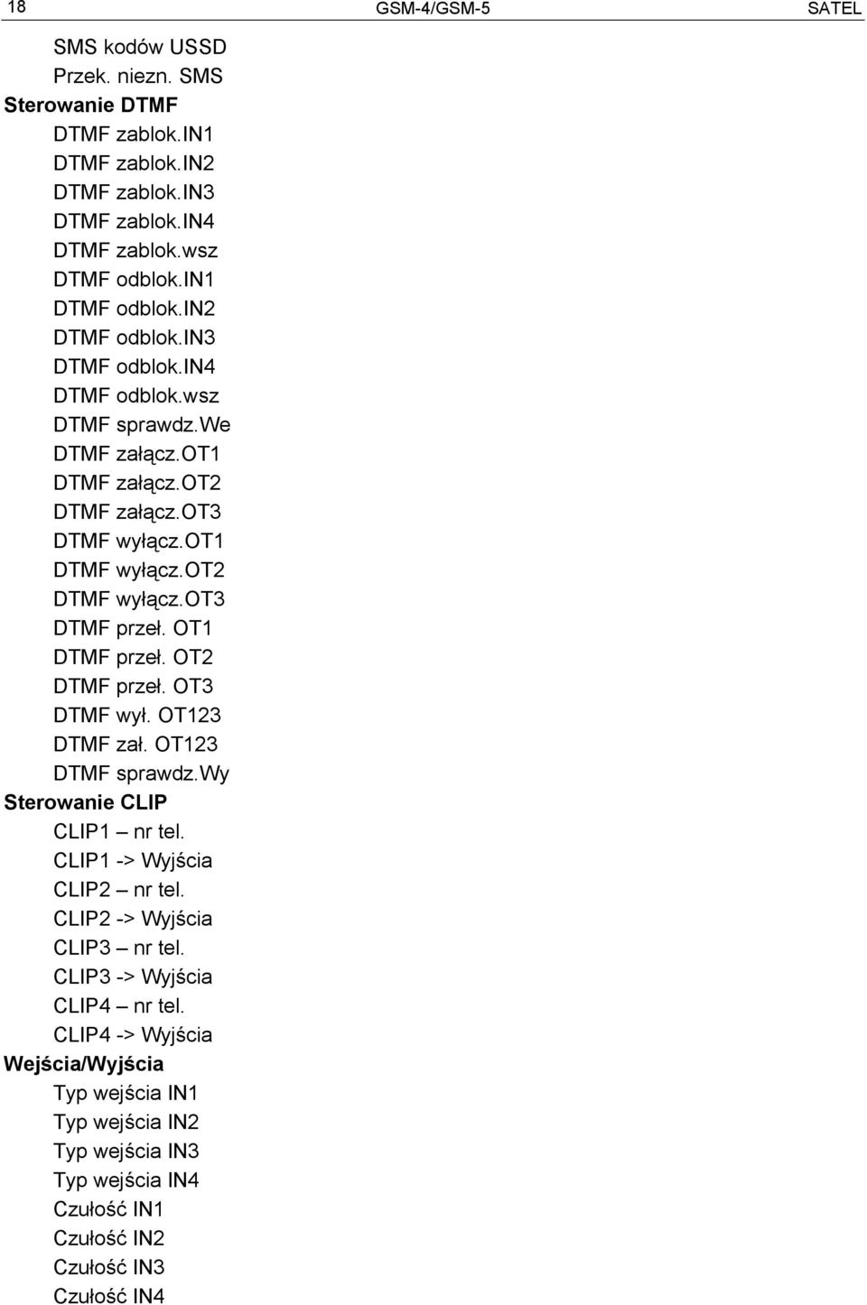 ot3 DTMF przeł. OT1 DTMF przeł. OT2 DTMF przeł. OT3 DTMF wył. OT123 DTMF zał. OT123 DTMF sprawdz.wy Sterowanie CLIP CLIP1 nr tel. CLIP1 -> Wyjścia CLIP2 nr tel.