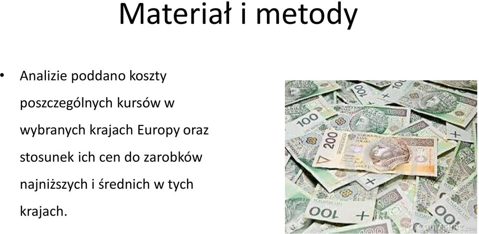 krajach Europy oraz stosunek ich cen do