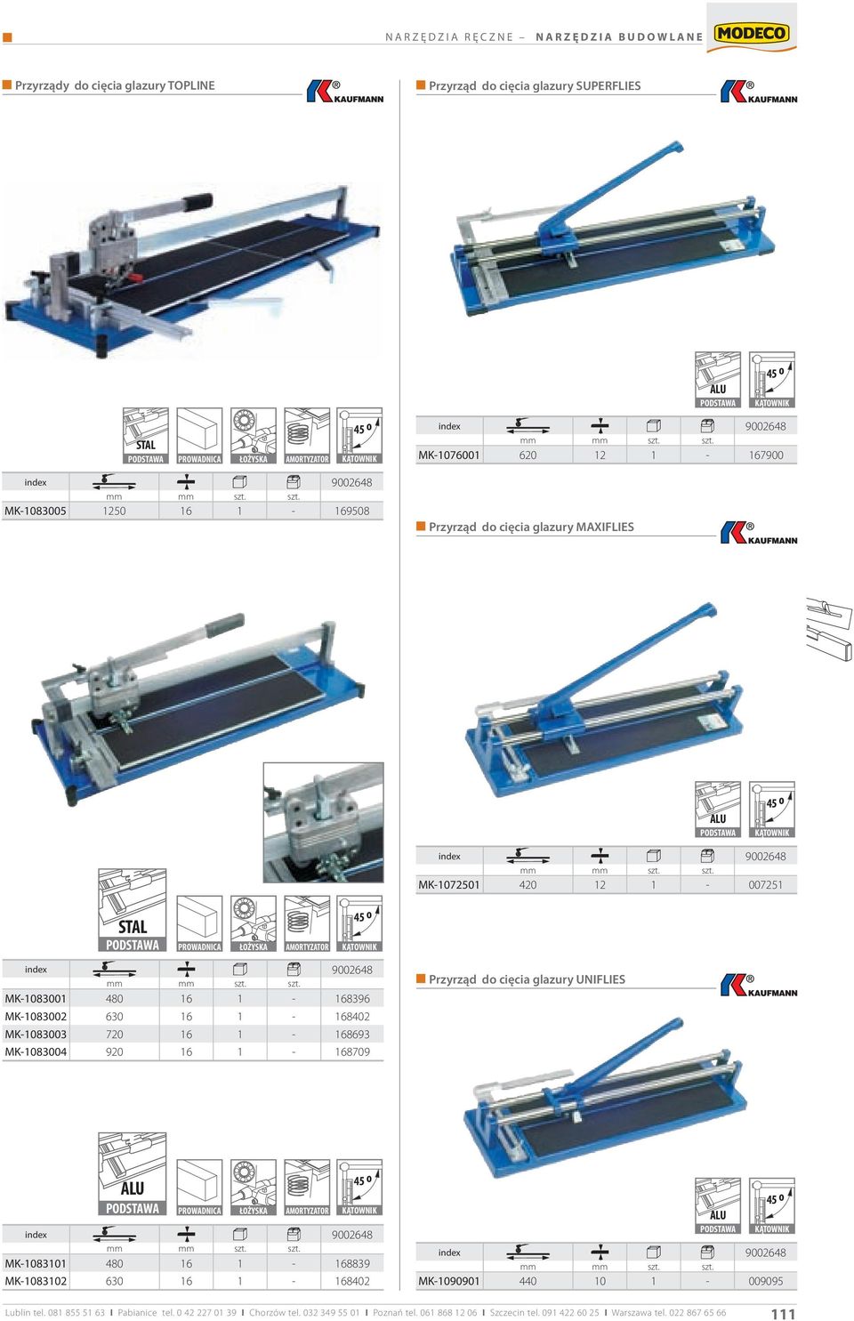 AMORTYZATOR 45 o KĄTOWNIK index 9002648 mm MK-1083001 480 16 1-168396 MK-1083002 630 16 1-168402 MK-1083003 720 16 1-168693 MK-1083004 920 16 1-168709 Przyrząd do cięcia glazury UNIFLIES ALU