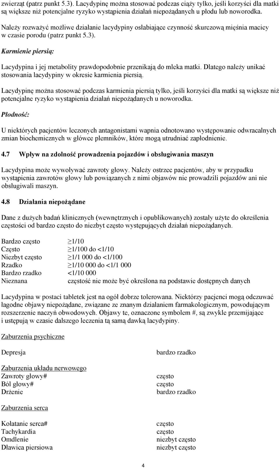 Karmienie piersią: Lacydypina i jej metabolity prawdopodobnie przenikają do mleka matki. Dlatego należy unikać stosowania lacydypiny w okresie karmienia piersią.