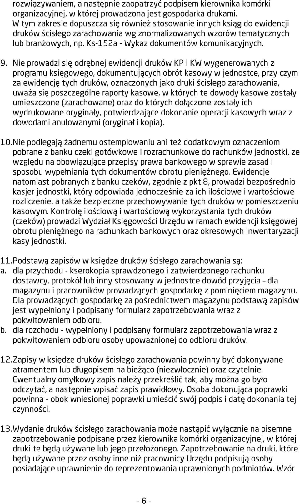 Ks-152a - Wykaz dokumentów komunikacyjnych. 9.