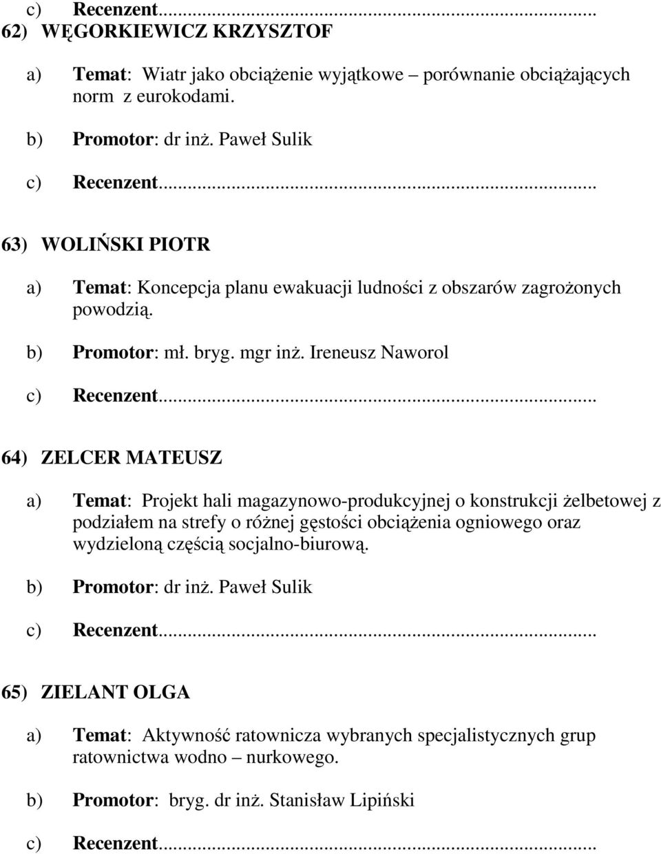 Ireneusz Naworol 64) ZELCER MATEUSZ a) Temat: Projekt hali magazynowo-produkcyjnej o konstrukcji Ŝelbetowej z podziałem na strefy o róŝnej gęstości obciąŝenia ogniowego