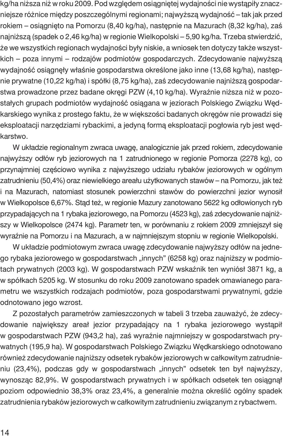 Mazurach (8,32 kg/ha), zaœ najni sz¹ (spadek o 2,46 kg/ha) w regionie Wielkopolski 5,90 kg/ha.