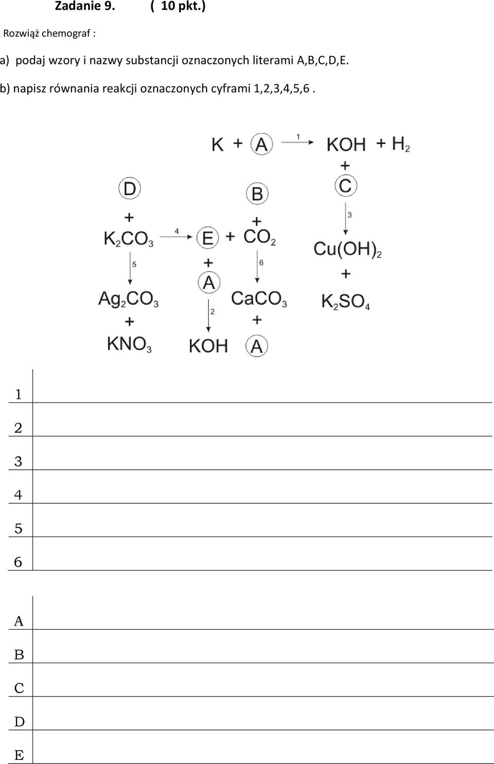 substancji oznaczonych literami A,B,C,D,E.