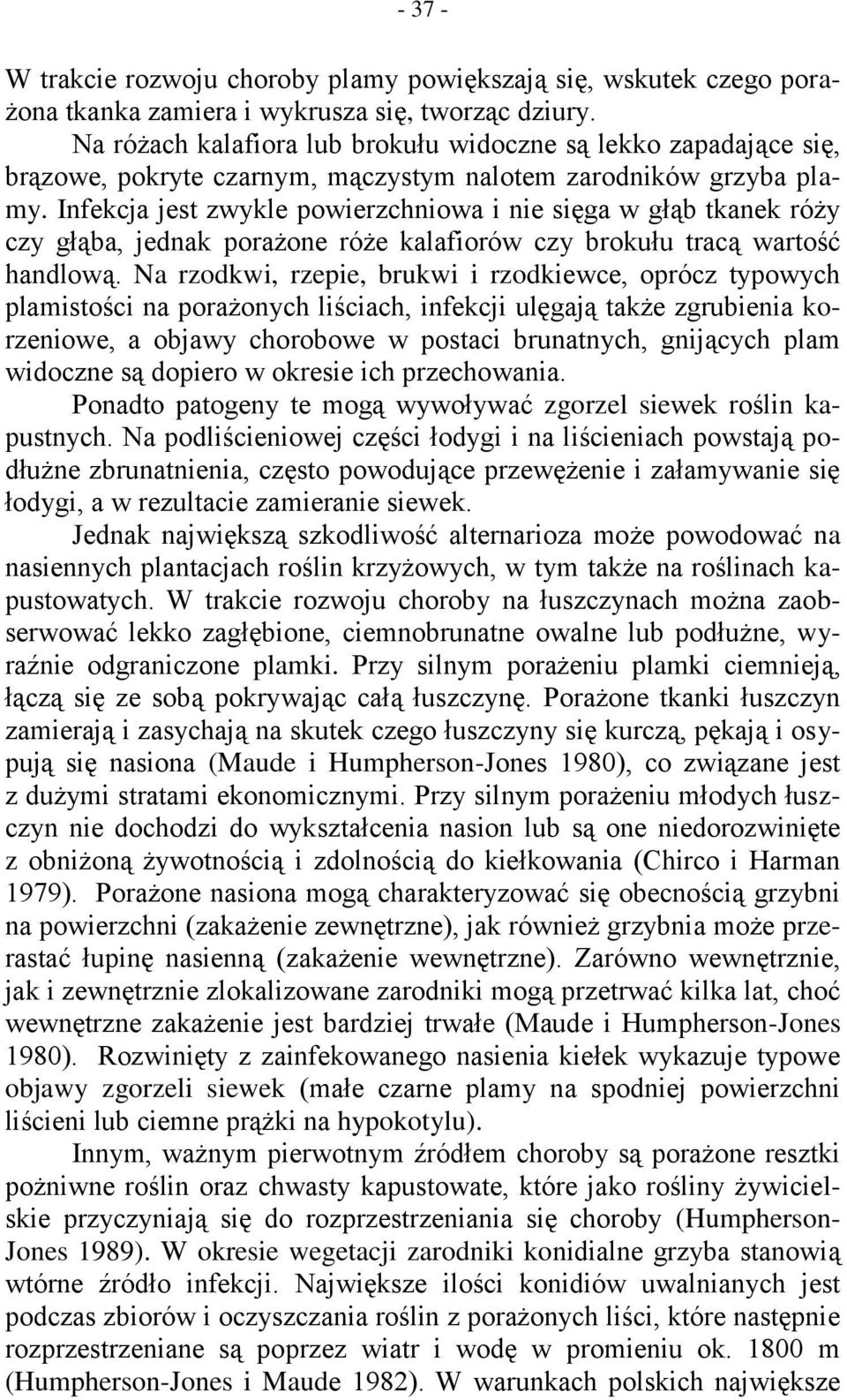 Infekcja jest zwykle powierzchniowa i nie sięga w głąb tkanek róży czy głąba, jednak porażone róże kalafiorów czy brokułu tracą wartość handlową.