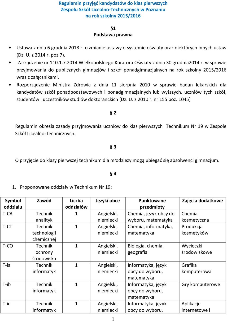 w sprawie przyjmowania do publicznych gimnazjów i szkół ponadgimnazjalnych na rok szkolny 2015/2016 wraz z załącznikami.