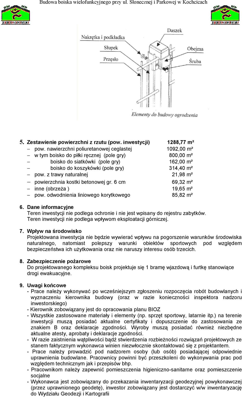 z trawy naturalnej 21,98 m² powierzchnia kostki betonowej gr. 6 cm 69,32 m² inne (obrzeża ) 19,65 m² pow. odwodnienia liniowego korytkowego 85,82 m² 6.