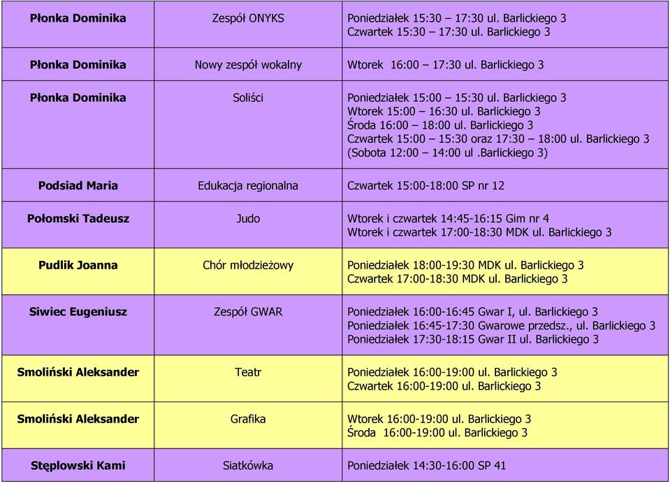 Barlickiego 3 (Sobota 12:00 14:00 ul.