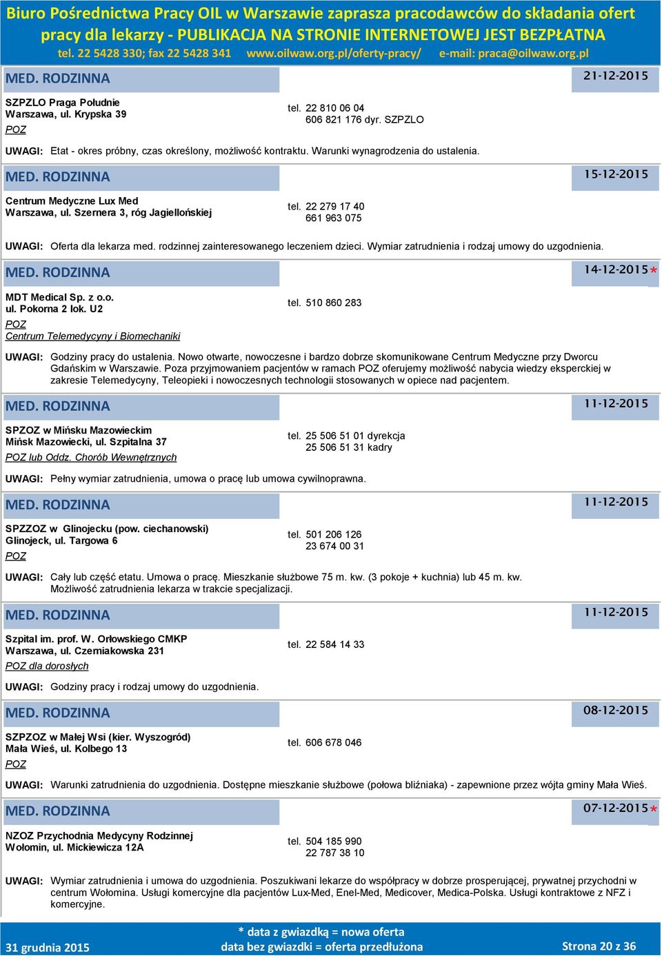 rodzinnej zainteresowanego leczeniem dzieci. Wymiar zatrudnienia i rodzaj umowy do uzgodnienia. 14-12-2015 MDT Medical Sp. z o.o. ul. Pokorna 2 lok. U2 POZ Centrum Telemedycyny i Biomechaniki tel.