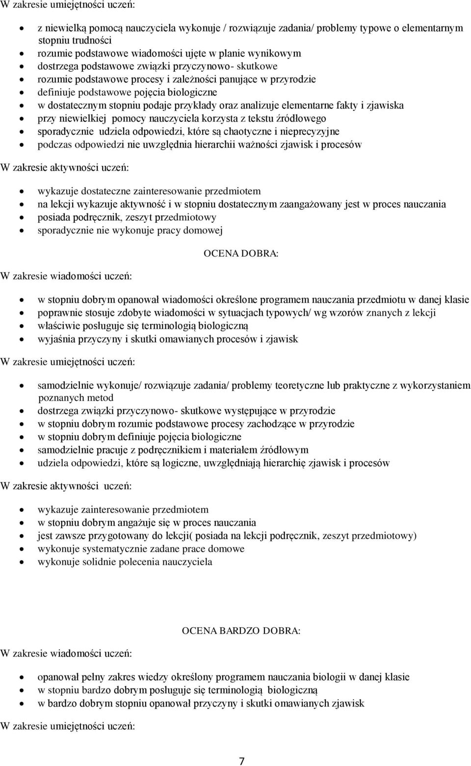 zjawiska przy niewielkiej pomocy nauczyciela korzysta z tekstu źródłowego sporadycznie udziela odpowiedzi, które są chaotyczne i nieprecyzyjne podczas odpowiedzi nie uwzględnia hierarchii ważności