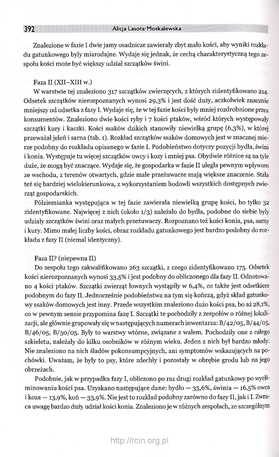 ) W warstwie tej znaleziono 317 szczątków zwierzęcych, z których zidentyfikowano 214. Odsetek szczątków nierozpoznanych wynosi 29,3% i jest dość duży, aczkolwiek znacznie mniejszy od odsetka z fazy I.