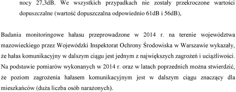 hałasu przeprowadzone w 2014 r.