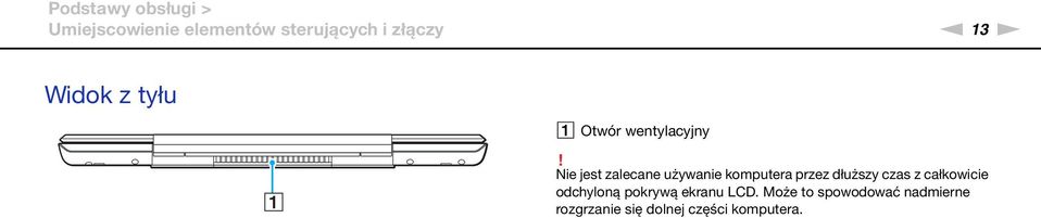 ie jest zalecane używanie komputera przez dłuższy czas z całkowicie