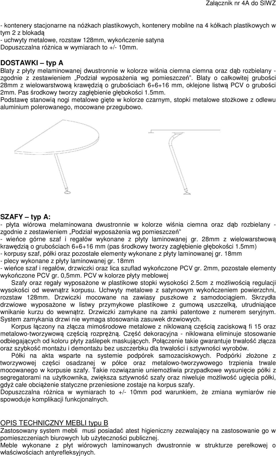 Blaty o całkowitej grubości 28mm z wielowarstwową krawędzią o grubościach 6+6+16 mm, oklejone listwą PCV o grubości 2mm. Pas środkowy tworzy zagłębienie głębokości 1.5mm.