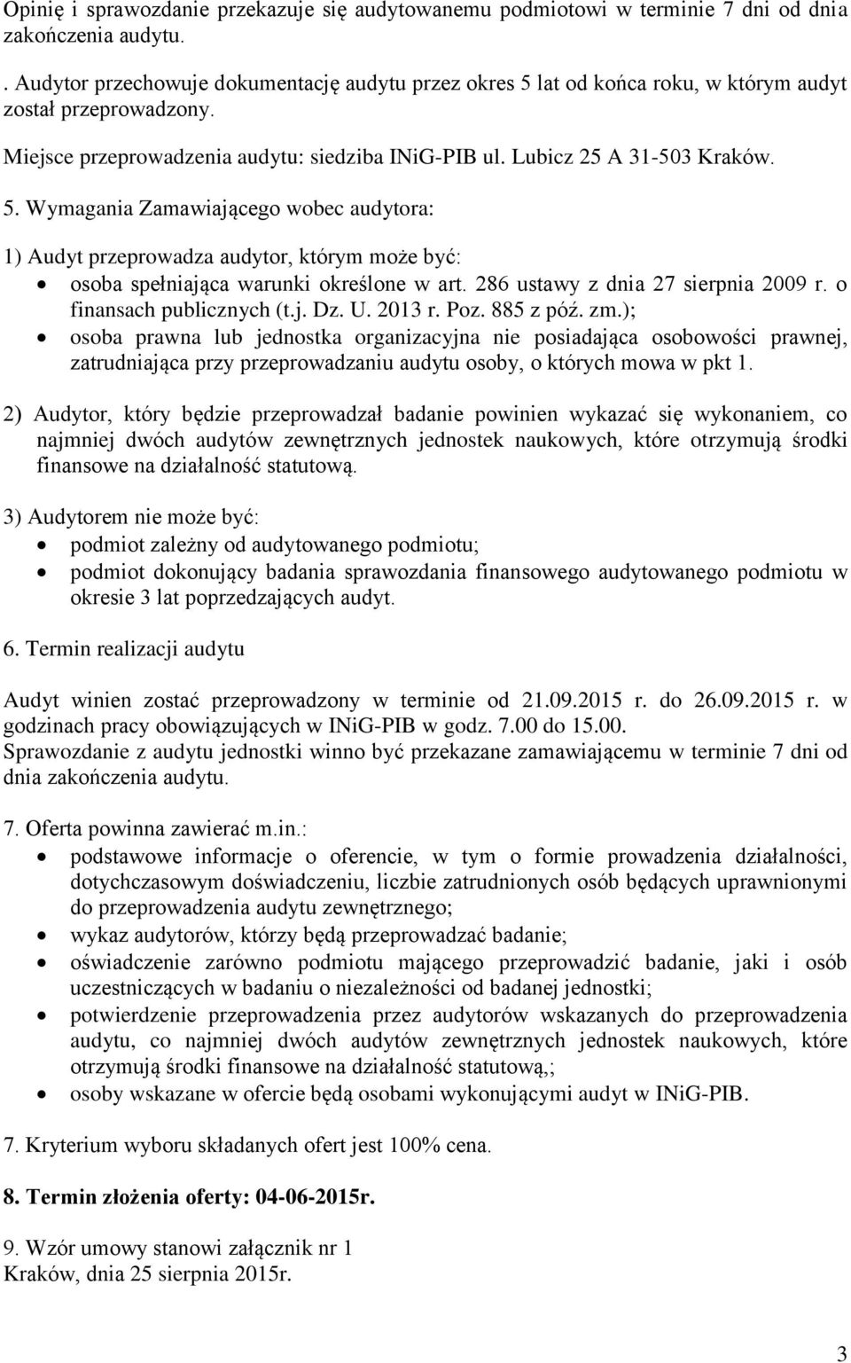 286 ustawy z dnia 27 sierpnia 2009 r. o finansach publicznych (t.j. Dz. U. 2013 r. Poz. 885 z póź. zm.