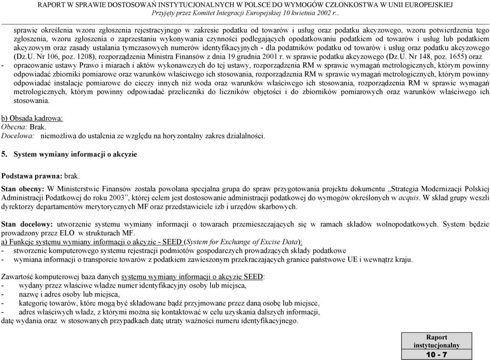 oraz podatku akcyzowego (Dz.U. Nr 106, poz. 1208), rozporządzenia Ministra Finansów z dnia 19 grudnia 2001 r. w sprawie podatku akcyzowego (Dz.U. Nr 148, poz.