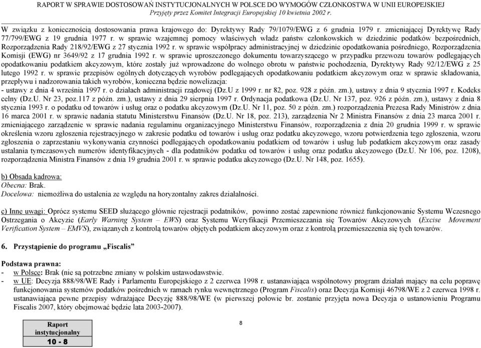 w sprawie współpracy administracyjnej w dziedzinie opodatkowania pośredniego, Rozporządzenia Komisji (EWG) nr 3649/92 z 17 grudnia 1992 r.