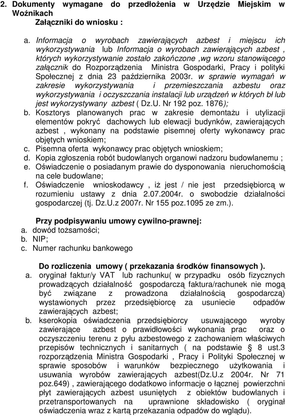 Rozporządzenia Ministra Gospodarki, Pracy i polityki Społecznej z dnia 23 października 2003r.