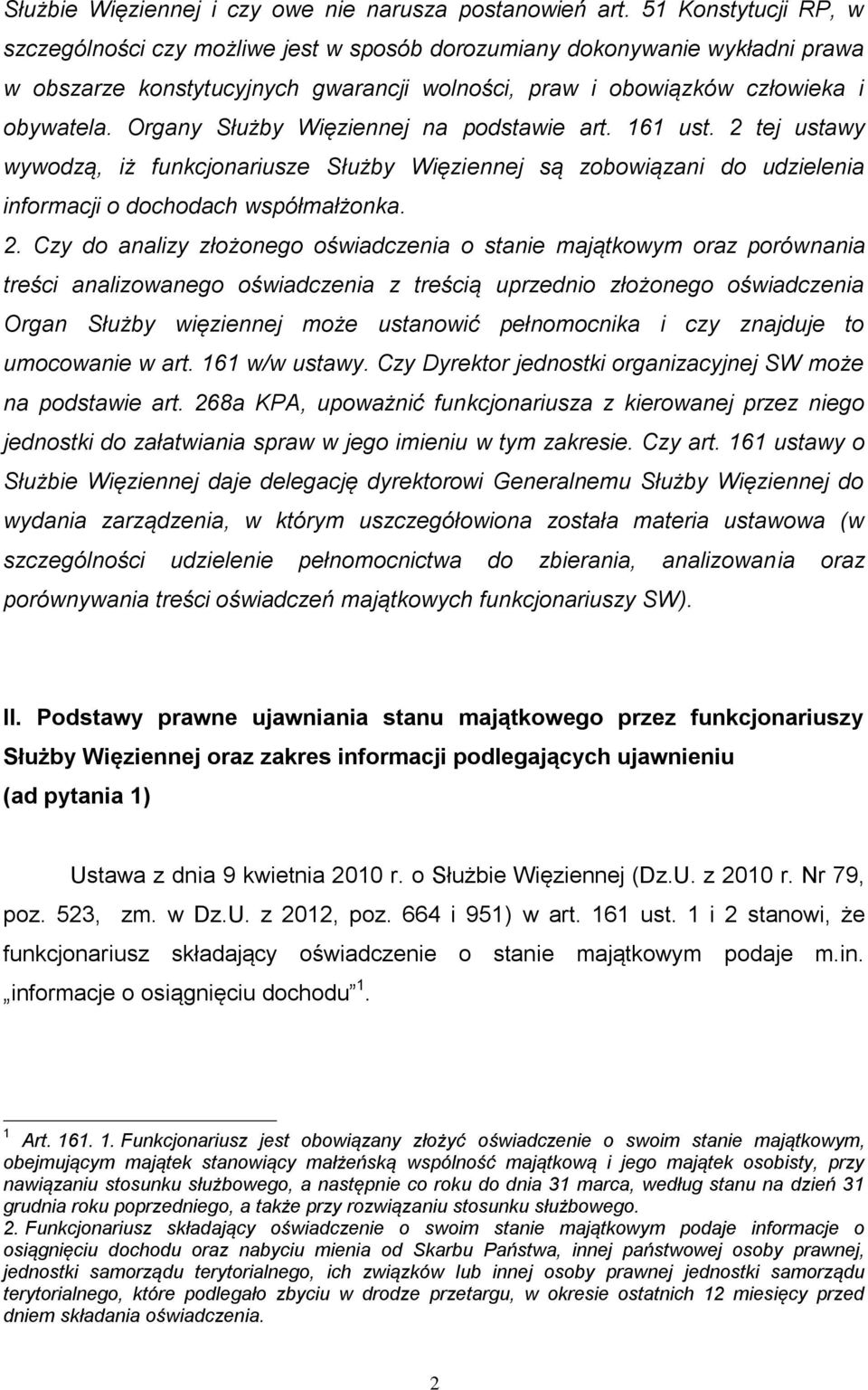 Organy Służby Więziennej na podstawie art. 161 ust. 2 