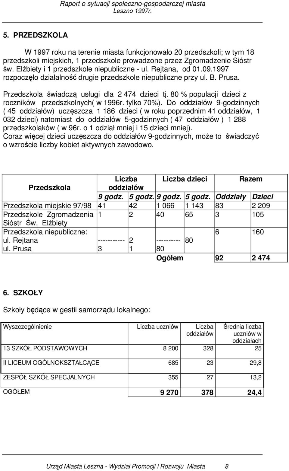 80 % populacji dzieci z roczników przedszkolnych( w 1996r. tylko 70%).