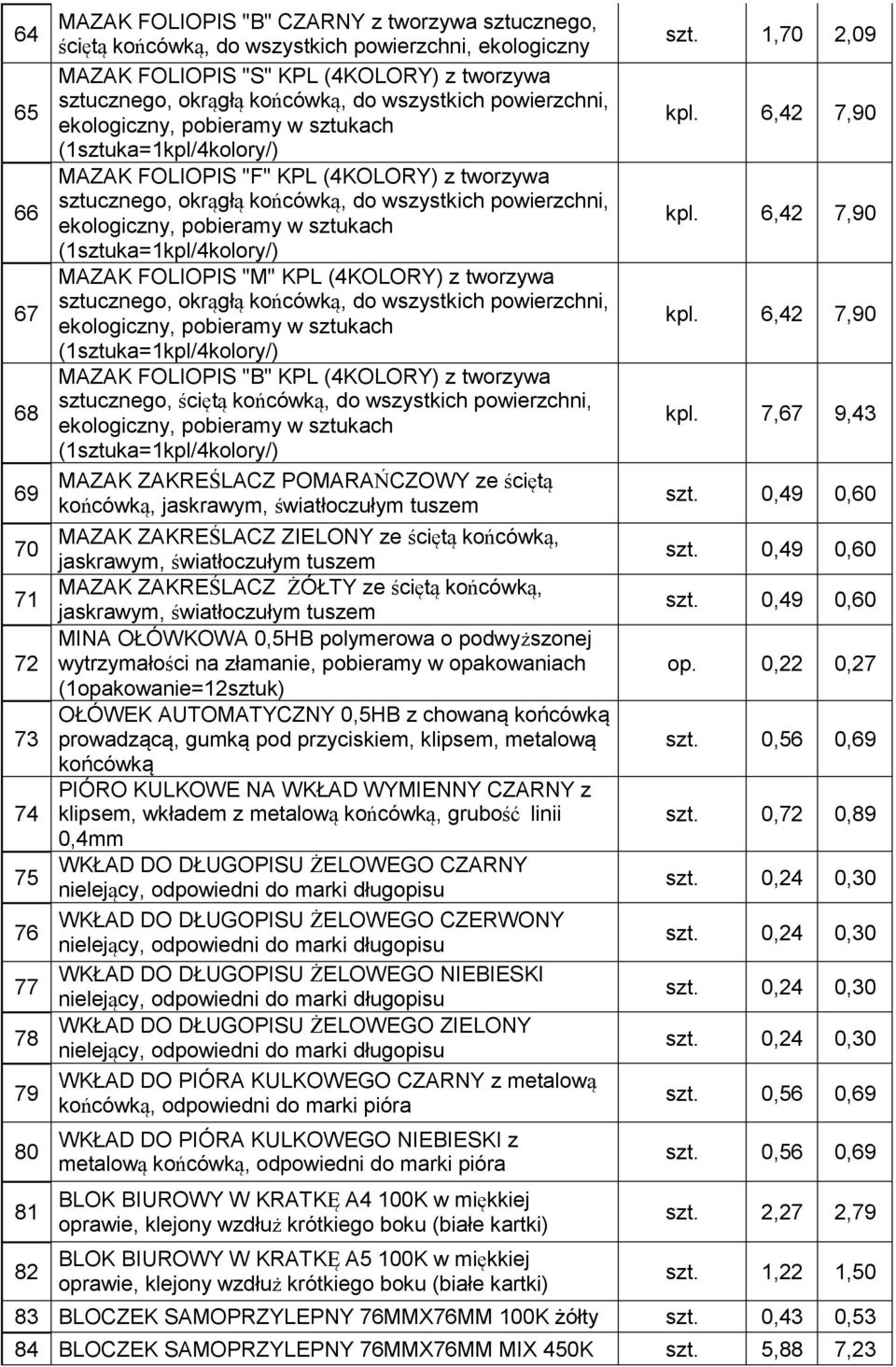 do wszystkich powierzchni, ekologiczny, pobieramy w sztukach (1sztuka=1kpl/4kolory/) MAZAK FOLIOPIS "M" KPL (4KOLORY) z tworzywa sztucznego, okrągłą końcówką, do wszystkich powierzchni, ekologiczny,