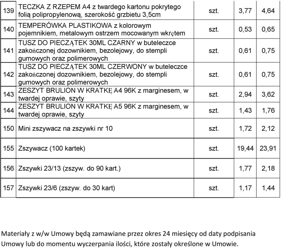 bezolejowy, do stempli gumowych oraz polimerowych ZESZYT BRULION W KRATKĘ A4 96K z marginesem, w twardej oprawie, szyty ZESZYT BRULION W KRATKĘ A5 96K z marginesem, w twardej oprawie, szyty szt.