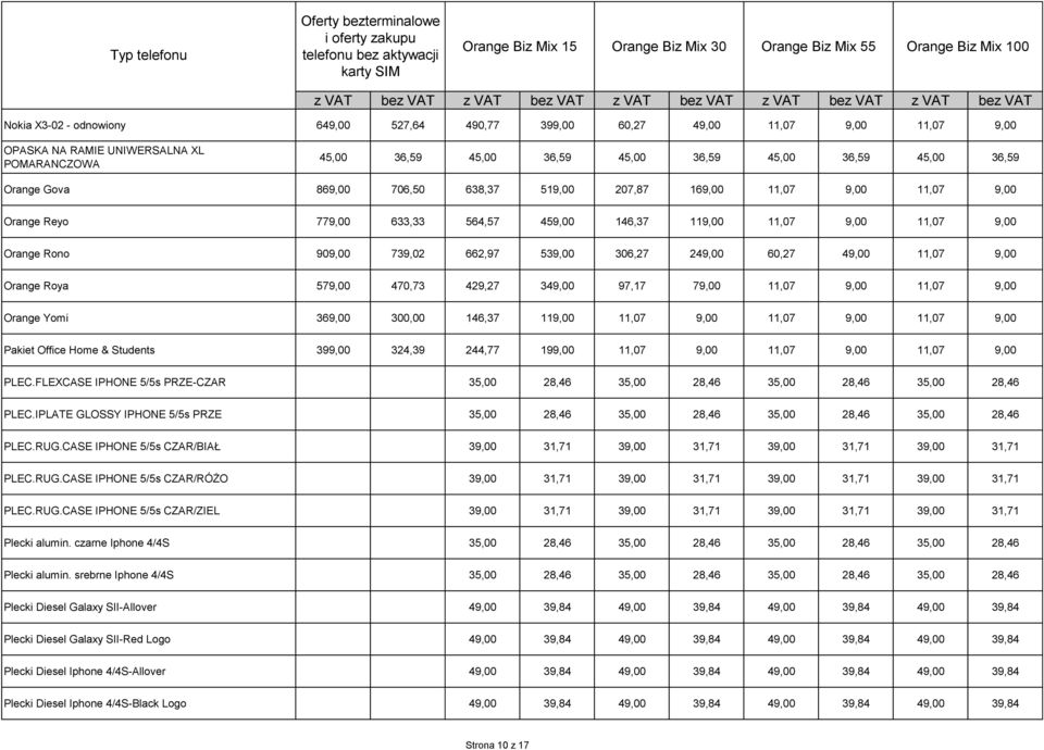 60,27 49,00 11,07 9,00 Orange Roya 579,00 470,73 429,27 349,00 97,17 79,00 11,07 9,00 11,07 9,00 Orange Yomi 369,00 300,00 146,37 119,00 11,07 9,00 11,07 9,00 11,07 9,00 Pakiet Office Home & Students