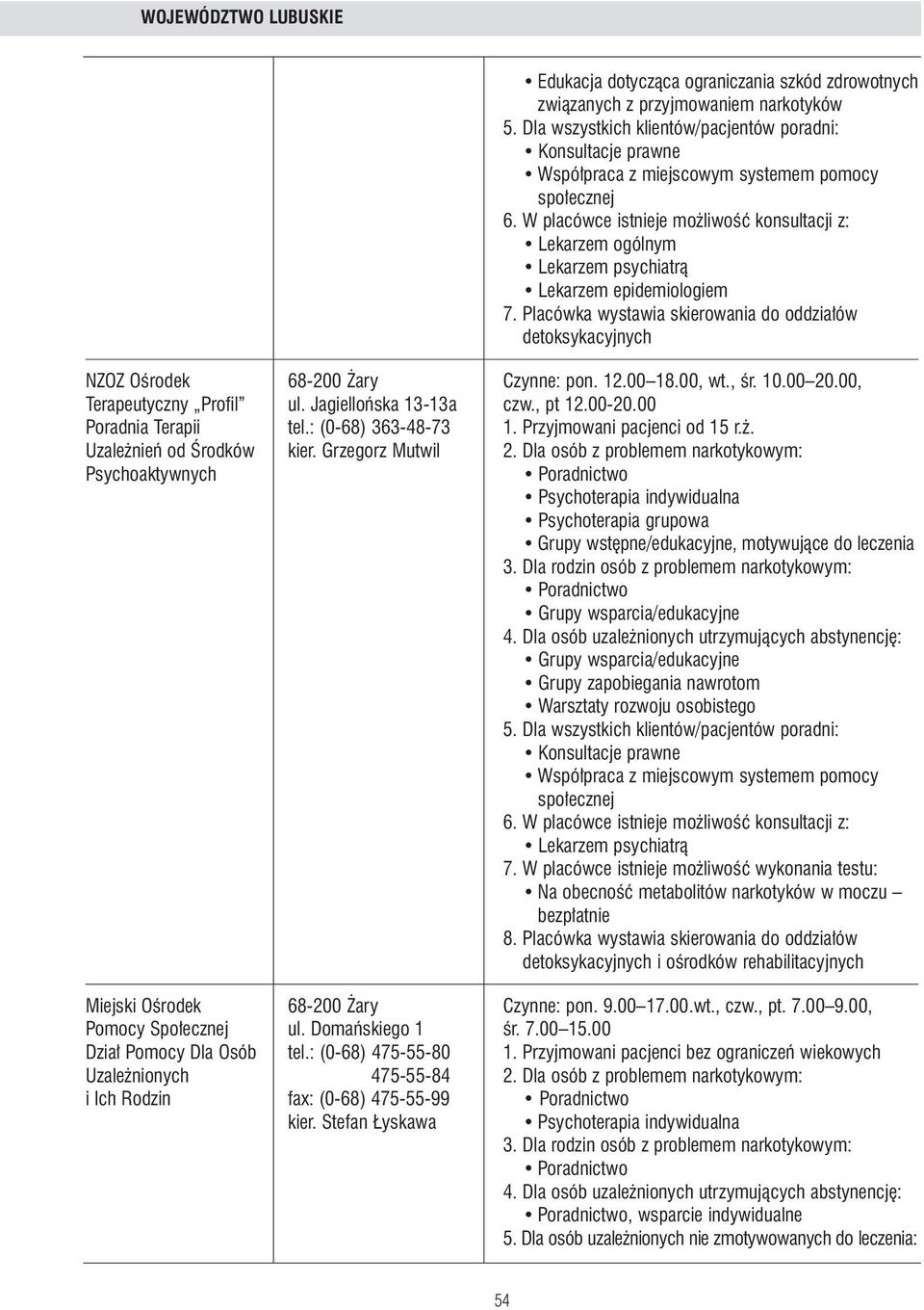 Grzegorz Mutwil 2. Dla osób z problemem narkotykowym: Psychoaktywnych Psychoterapia grupowa Grupy wst pne/edukacyjne, motywujàce do leczenia Grupy zapobiegania nawrotom Warsztaty rozwoju osobistego 6.