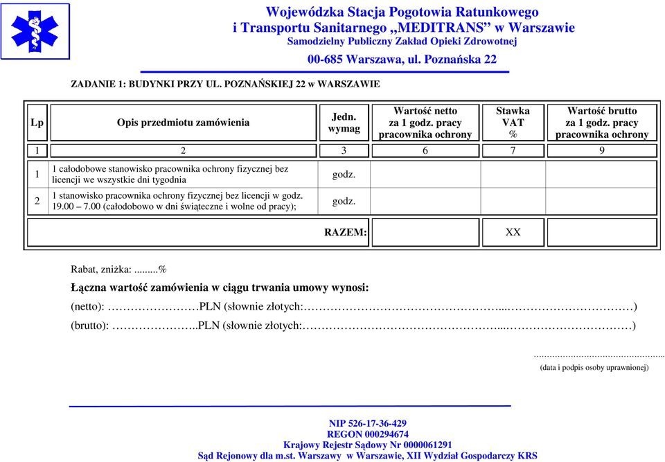 całodobowe stanowisko fizycznej bez licencji we wszystkie dni tygodnia