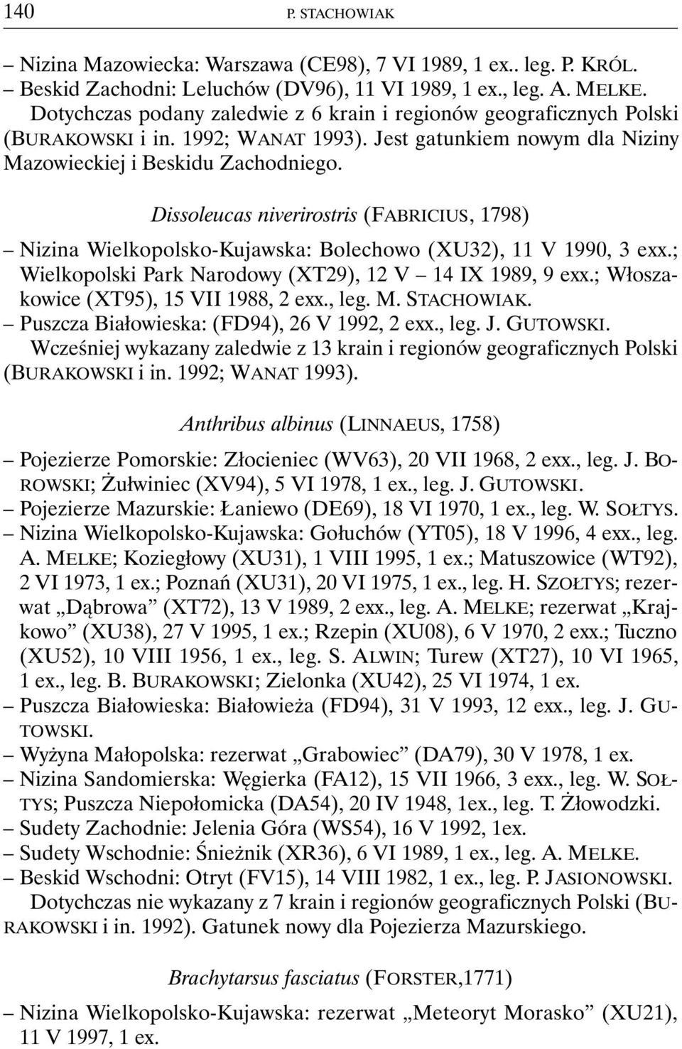 Dissoleucas niverirostris (FABRICIUS, 1798) Nizina Wielkopolsko-Kujawska: Bolechowo (XU32), 11 V 1990, 3 exx.; Wielkopolski Park Narodowy (XT29), 12 V 14 IX 1989, 9 exx.