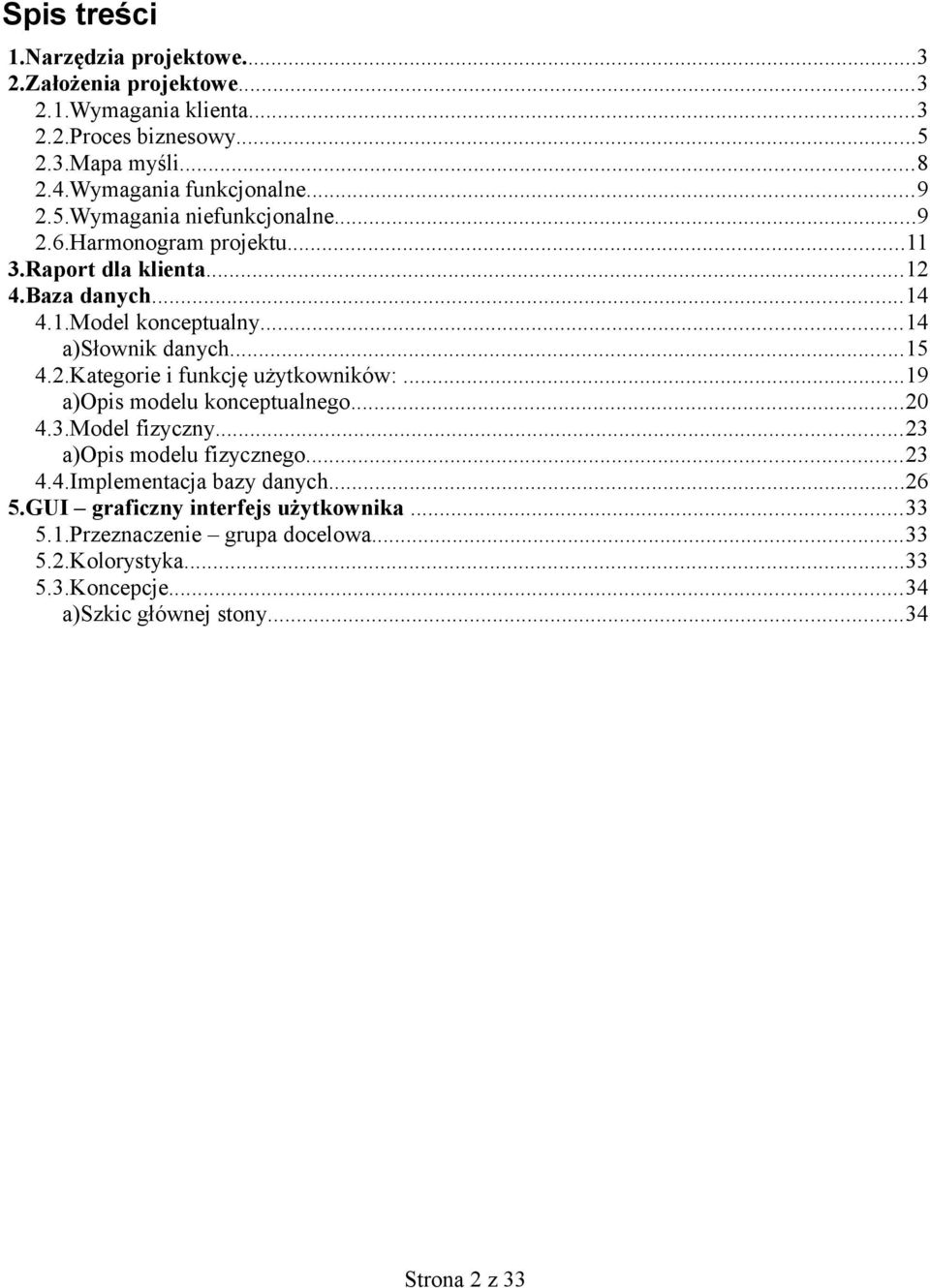 2.Kategorie i funkcję użytkowników:...19 a)opis modelu konceptualnego...20 4.3.Model fizyczny...23 a)opis modelu fizycznego...23 4.4.Implementacja bazy danych...26 5.