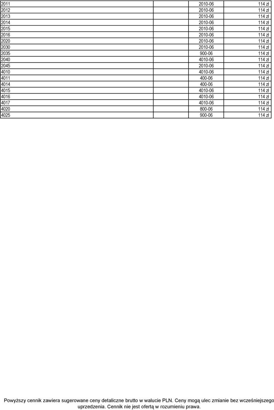 4010-06 114 zł 2045 2010-06 114 zł 4010 4010-06 114 zł 4011 400-06 114 zł 4014 400-06 114 zł