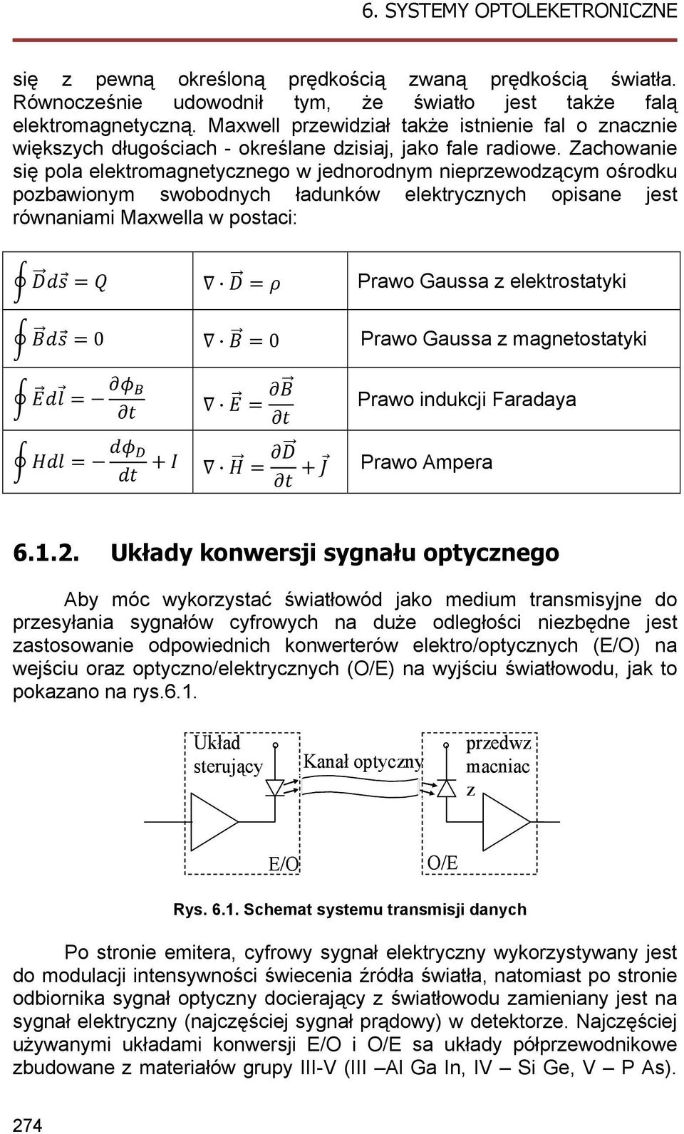 Zachowanie się pola elektromagnetycznego w jednorodnym nieprzewodzącym ośrodku pozbawionym swobodnych ładunków elektrycznych opisane jest równaniami Maxwella w postaci: Prawo Gaussa z elektrostatyki