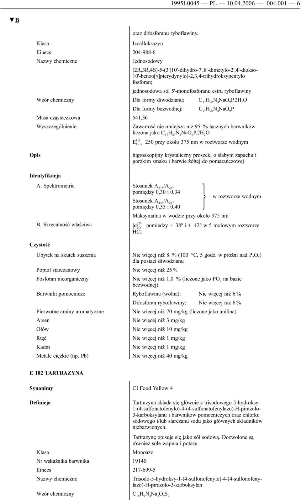 ryboflawiny Wzór chemiczny Dla formy diwodzianu: C 17 H 20 N 4 NaO P.
